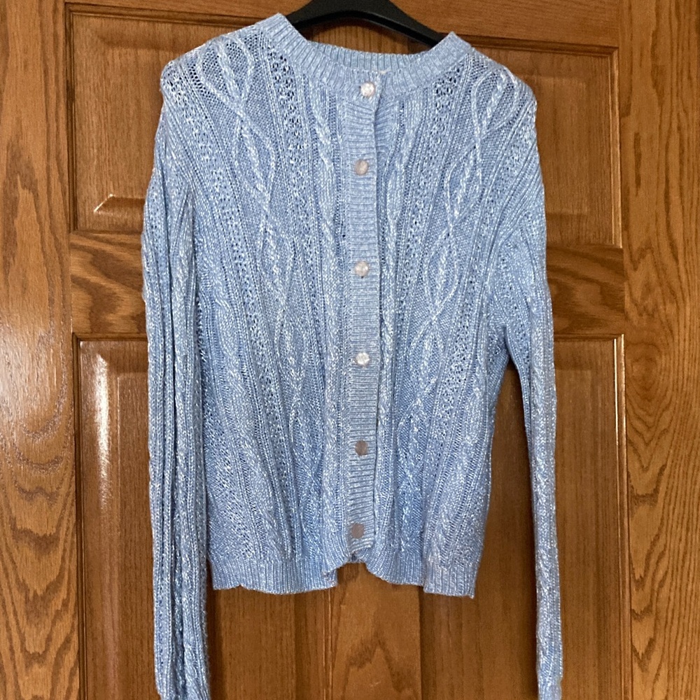 Field Manor light Blue Cable Knit Sweater